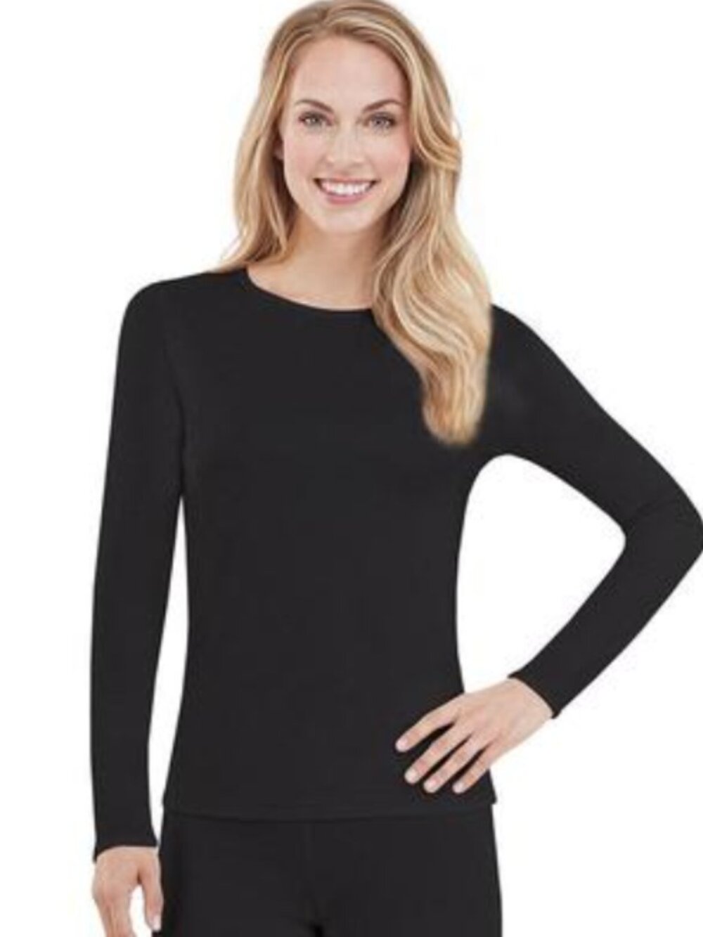 Cuddl Duds Women's Climatesmart Long Sleeve Crew Neck Shirt in Black | Size M